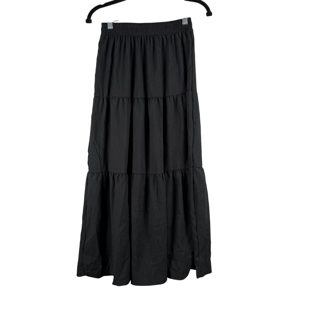 Chrome Riot Womens S Maxi Skirt Black Tiered Boho Cottagecore Flowy Long Skirt